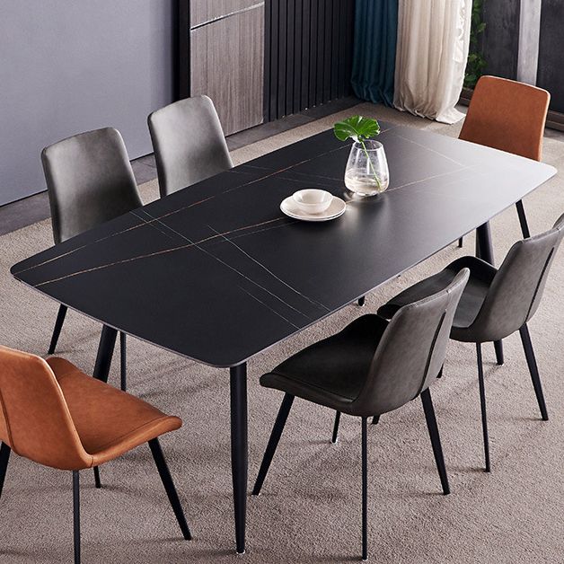 Sintered Stone Rectangular Dining Table Contemporary with Four Legs Base Table in Black Clearhalo ' dining_table' 'Dining Tables & Seating' 'Dining Tables' 'Furniture' 'furniture_dining_table' 'Kitchen & Dining Furniture' 'kitchen&dining_furn' 'kitchen' 'kitchen_dining_table' 1200x1200_e87be0ce-c496-4a99-81ed-10a80ec406a7