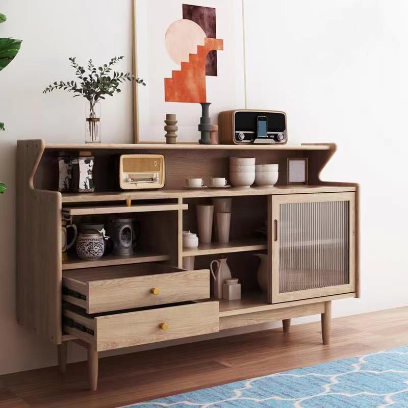 Moderno 2 cassetti laterali a tabellone antico pino credenza in legno massiccio con porta di vetro