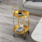 Black / Gold Round Tray Top Side Table Metal 4 Legs End Table with Shelf