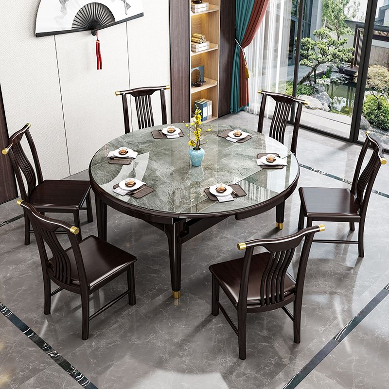 Glam Round Sintered Stone Table Extendable Standard Dining Table for Kitchen Clearhalo ' dining_table' 'Dining Tables & Seating' 'Dining Tables' 'furn' 'furn_dining_table' 'Furniture' 'furniture_dining_table' 'Kitchen & Dining Furniture' 'kitchen&dining_furn' 'kitchen' 'kitchen_dining_table' 1200x1200_e87d4462-8dcb-4476-a026-3edbcd8f3188