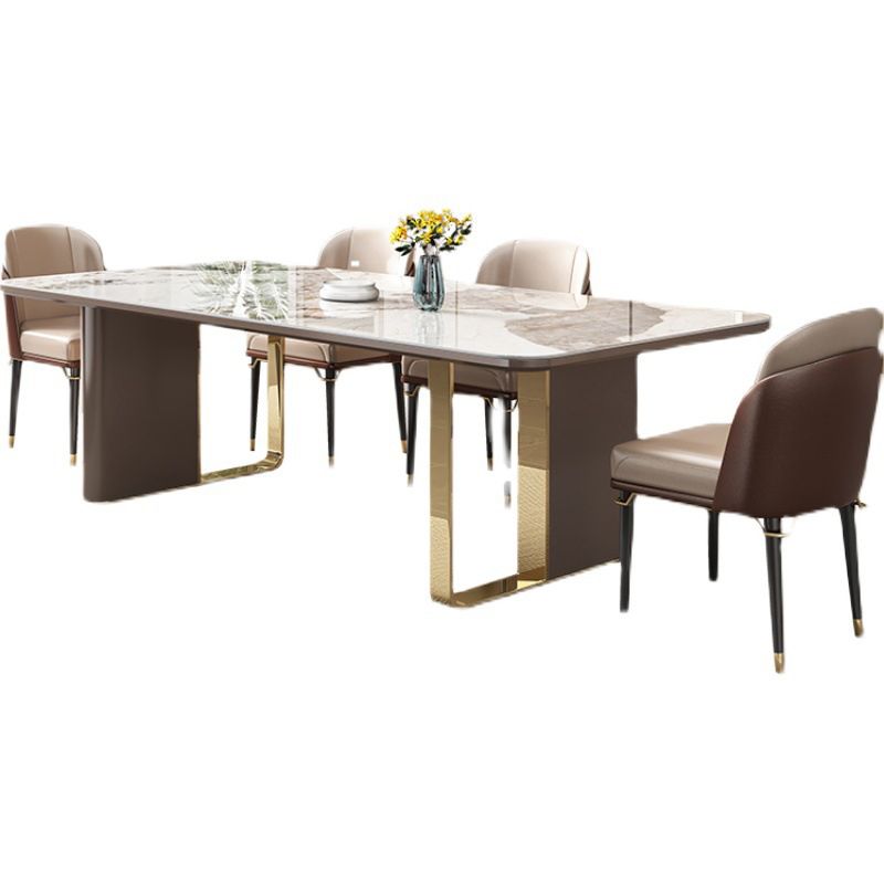 Set di dinette glam con sedie in pelle 1/2/5/6/7/9 PCs set da tavolo beige lucido