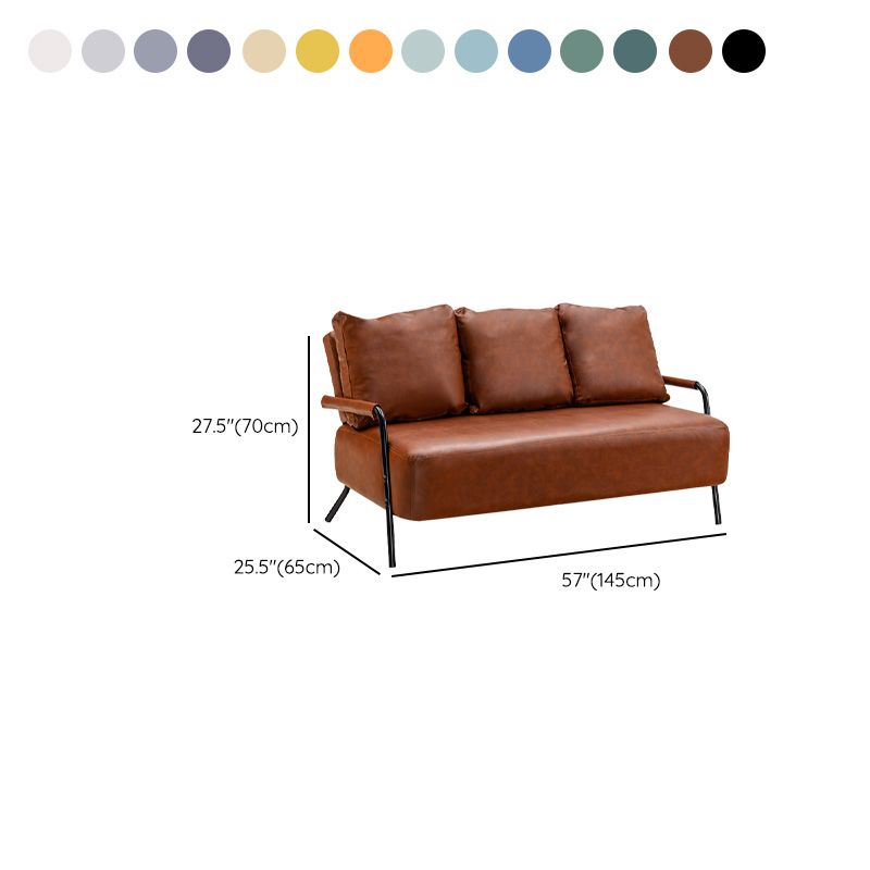 Sofá de metal con almohadas de refuerzo contemporáneas con asientos de cuatro patas