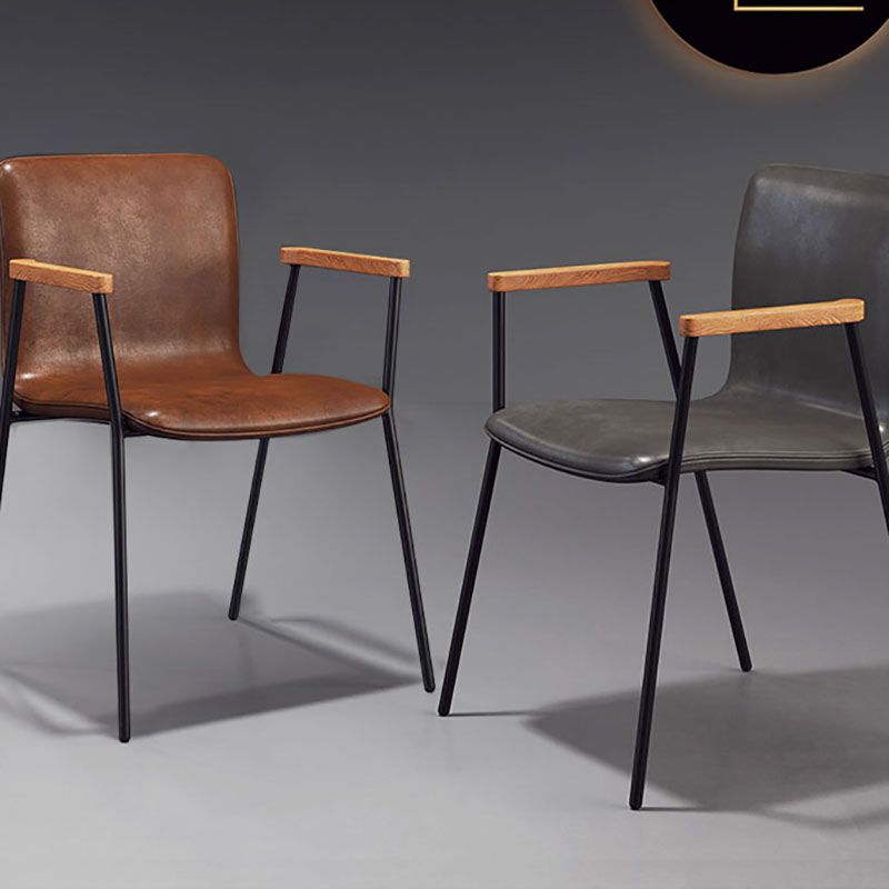 Industrial Leather Dining Arm Chair Matte Finish Solid Back Dining Chair Clearhalo ' kitchen&dining_furn' 'Dining Chairs' 'Dining Tables & Seating' 'dining_chair' 'furn' 'furn_dining_chair' 'Furniture' 'furniture_dining_chair' 'Kitchen & Dining Furniture' 'kitchen' 1200x1200_e88569a5-dcea-4440-85a0-38a4ca9a3e00