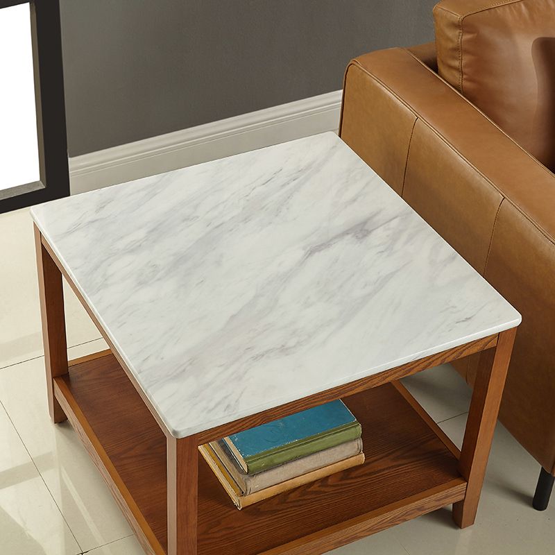 Farmhouse Square Wood Top End Table 4 Legs Sofa Side Table  with Shelves