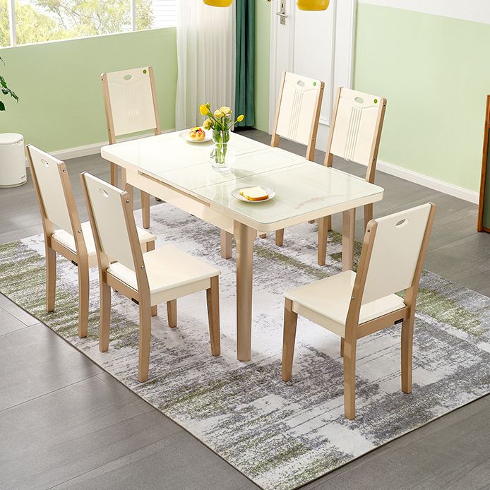 5/7 pezzi in vetro temperato Top 4 gambe in legno Set da pranzo per casa