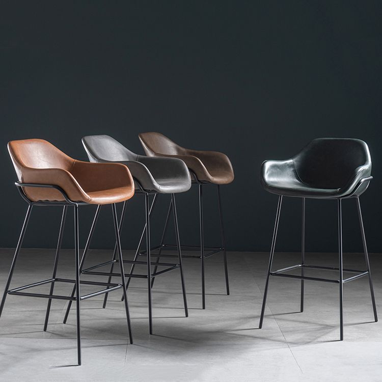 Industrial Iron Low Back Barstool Simple Indoor Tall Stool with Leather Seat Clearhalo 'Bar Furniture' 'Bar Stools' 'bar_stools' 'furn' 'furn_bar_stools' 'furniture_bar_stools' 'Kitchen & Dining Furniture' 'kitchen&dining_furn' 'kitchen' 'kitchen_furn' Furniture' 1200x1200_e889382c-cded-4740-add0-4c0b578065e1