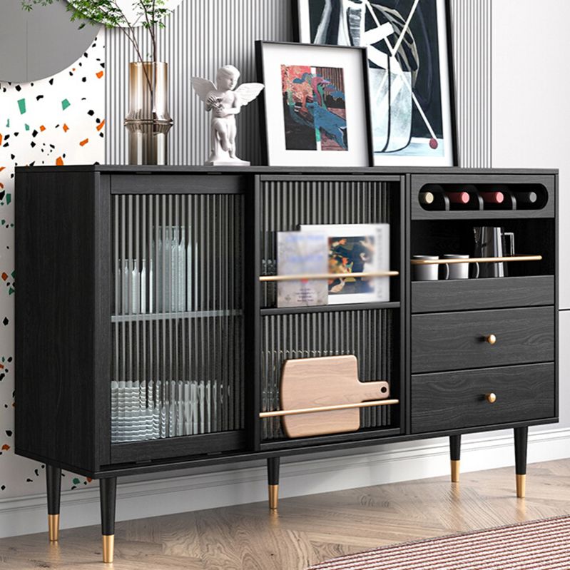 2-Drawer Engineered Wood Sideboard Glam Glass Sliding Doors Credenza with Stone Countertop Clearhalo 'buffet_sideboard' 'Buffets & Sideboards' 'furn' 'furn_buffet_sideboard' 'Furniture' 'furniture_buffet_sideboard' 'Kitchen & Dining Furniture' 1200x1200_e88b0c5b-ac7a-42a4-a8b7-14ec3e538408