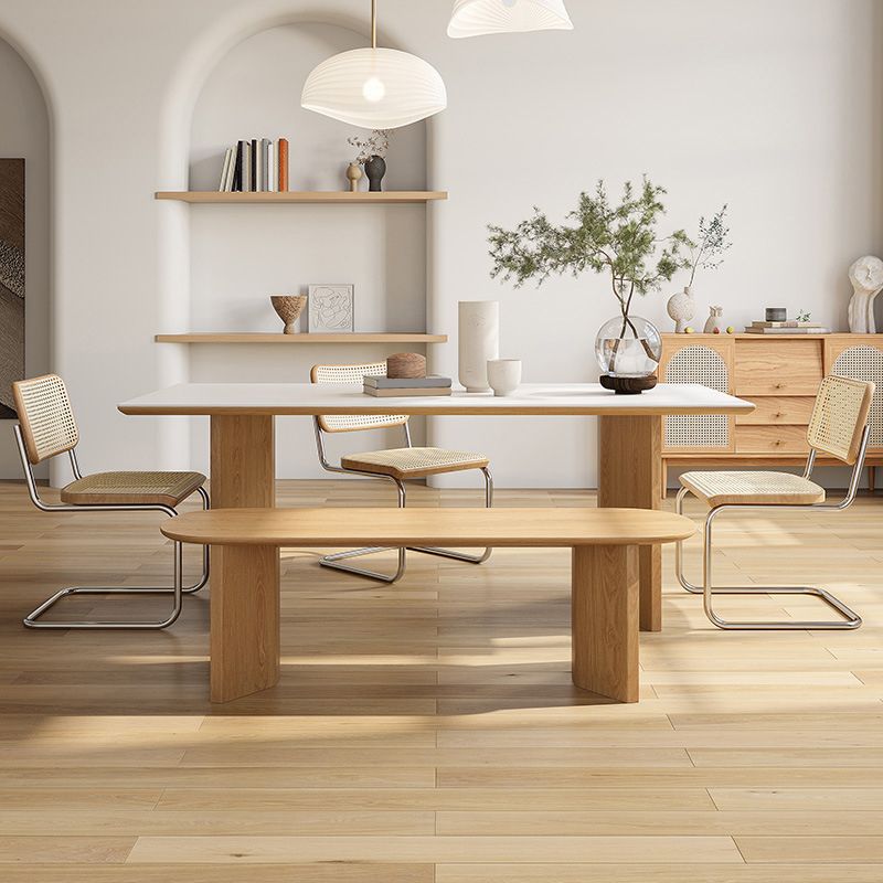 Contemporary Rectangle Table Sintered Stone Table with Wood Legs for Kitchen Clearhalo 'Dining Tables & Seating' 'Dining Tables' 'dining_table' 'furn' 'furn_dining_table' 'Furniture' 'Kitchen & Dining Furniture' 1200x1200_e88c59f5-2e6f-45a8-92b8-7998bd77b40c