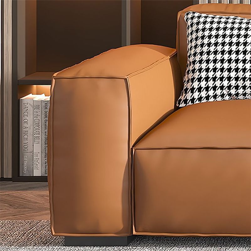 Vintage Genuine Leather Orange Cushions Square Arm Living Room Settee Clearhalo 'furn' 'furn_sofas' 'Furniture' 'Living Room Furniture' 'Sofa' 'sofas' 1200x1200_e88cf901-4de2-49de-ae1f-4c89c069b4c3