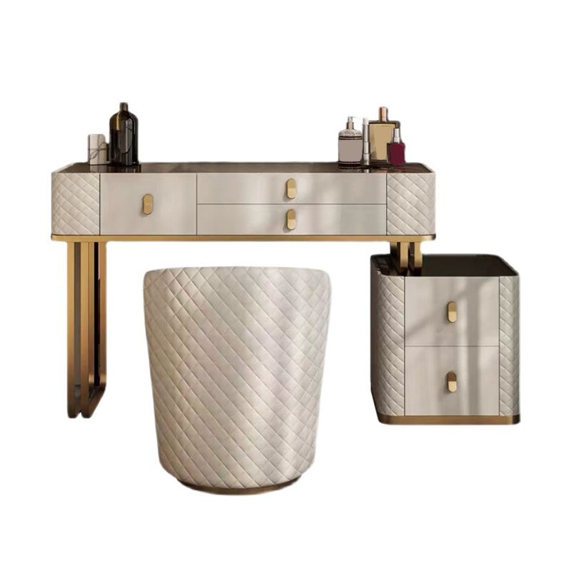 5-Drawer Vanity Makeup Table Set Glam Glass Top Vanity Table with Stool - 17.72" D