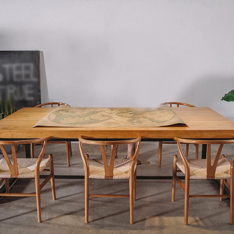 Industrial Rectangle Dining Room Table Natural Solid Wood Trestle Base Dining Table Clearhalo 'Dining Tables & Seating' 'Dining Tables' 'dining_table' 'furn' 'furn_dining_table' 'Furniture' 'furniture_dining_table' 'Kitchen & Dining Furniture' 1200x1200_e892b18e-782a-400c-845c-37e4d9ba171c