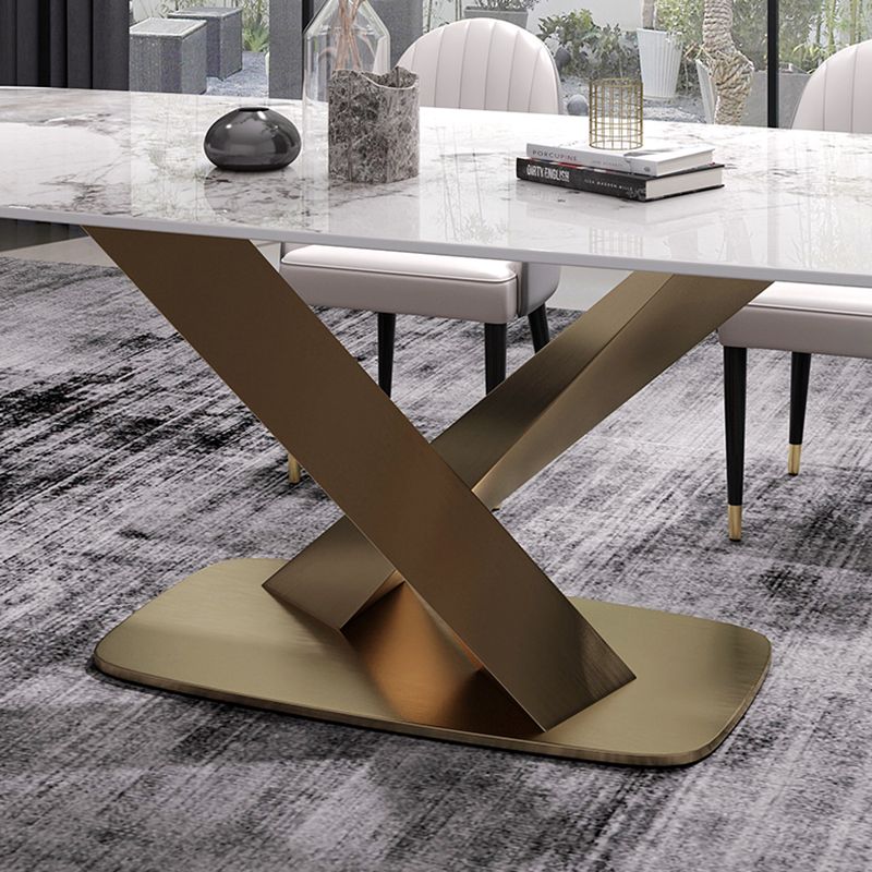 Modern Sintered Stone White Dining Set with Rectangle Table and Gold Legs Dining Set Clearhalo 'Dining Room Sets' 'Dining Tables & Seating' 'dining_room_set' 'furn' 'furn_dining_room_set' 'Furniture' 'furniture_dining_room_set' 'Kitchen & Dining Furniture' 'kitchen&dining_furn' 'kitchen' 1200x1200_e8938e51-10cb-43ac-82a8-e4d8eadea5e5