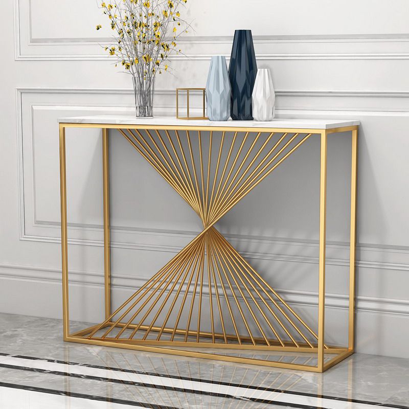 Rectangle Marble Top Accent Table with Iron Frame Base for Hall Clearhalo 'Console Tables' 'console_tables' 'Entry & Mudroom Furniture' 'furn' 'furn_console_tables' 'Furniture' 1200x1200_e894df24-c81b-4aa1-a6f0-60aa7d94fe54