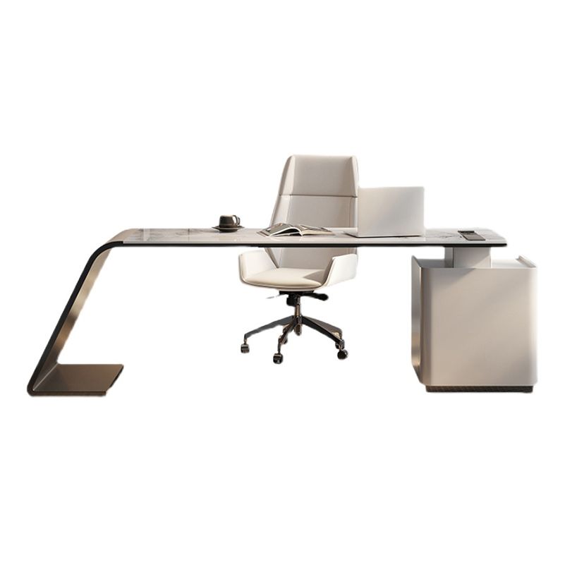 Modern Stone Office Desk Rectangular Shape Task Desk with Drawers in White Clearhalo 'furn' 'furn_office_desk' 'Furniture' 'Office Desks' 'Office Furniture' 'office_desk' 1200x1200_e89a25b8-eade-4a62-830a-0a2f3b7ce313