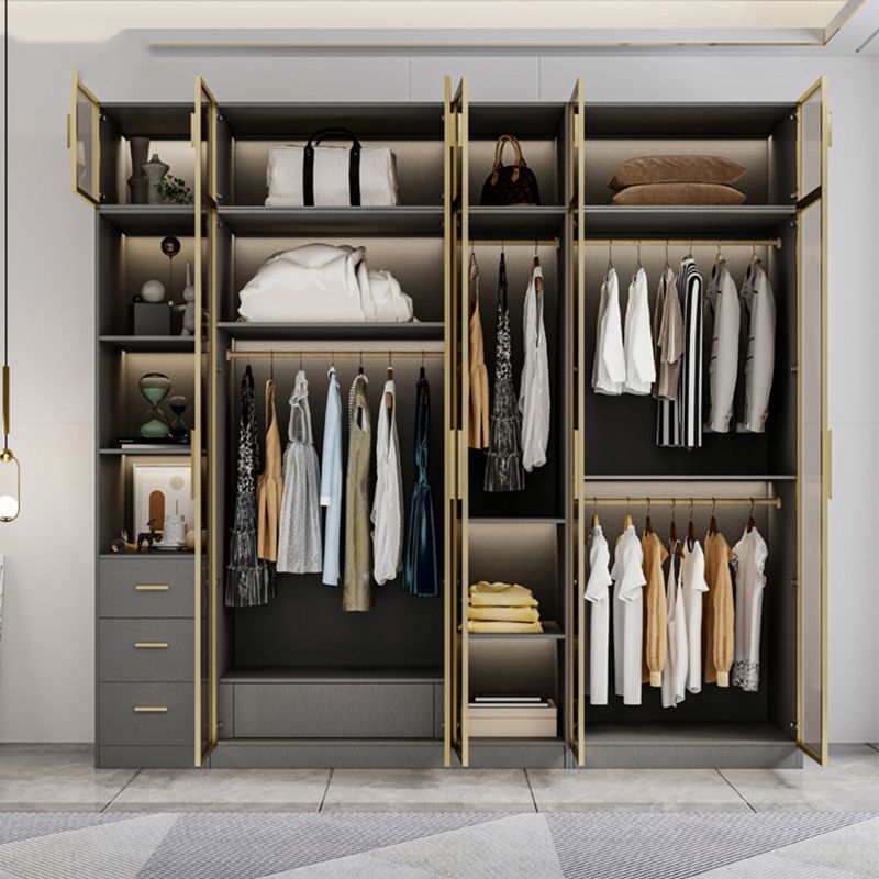 Glass and Wood Wardrobe Armoire Contemporary Wardrobe Closet Clearhalo 'Armoires & Wardrobes' 'armoires_wardrobes' 'Bedroom Furniture' 'furn' 'furn_armoires_wardrobes' 'Furniture' 1200x1200_e8a1a8f3-554a-4fbb-8399-a3f4a0e451b6