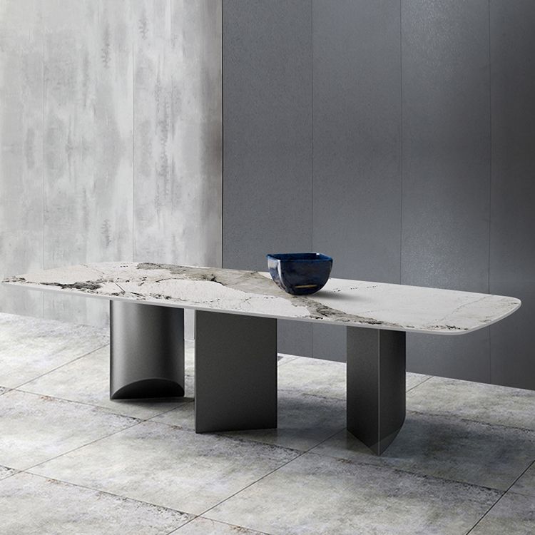 Sintered Stone Modern Rectangle Dining Table White Stone Top Dinette Table for Kitchen Clearhalo ' dining_table' 'Dining Tables & Seating' 'Dining Tables' 'furn' 'furn_dining_table' 'Furniture' 'furniture_dining_table' 'Kitchen & Dining Furniture' 'kitchen&dining_furn' 'kitchen' 'kitchen_dining_table' 1200x1200_e8a2cb68-04c7-4eb5-b4a5-b9e9ff41f60b