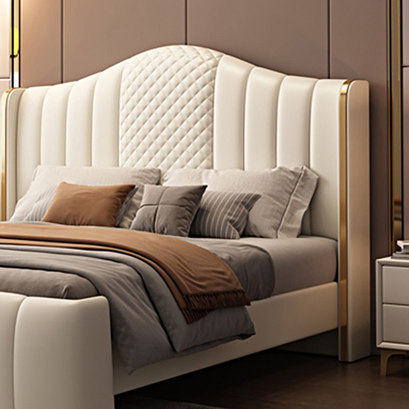 Glam Beige Standard Bed Camel Back Pine Wood and Metal Panel Bed Clearhalo 'Bedroom Furniture' 'Beds' 'furn' 'furn_beds' 'Furniture' 1200x1200_e8a3d722-b4d4-4397-aee7-9abc9736d4df
