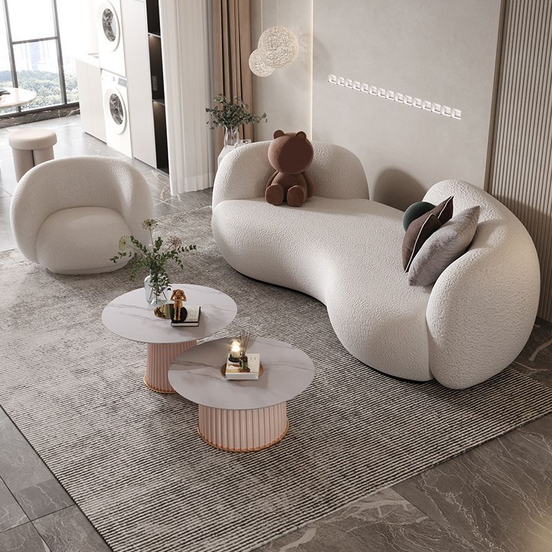 リビングルームのための現代の白いウール湾曲したソファの傾斜腕ソファ