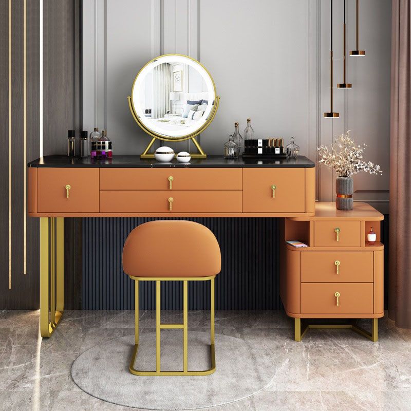 Luxurious 7 Drawers Dresser 29.52" High Vanity Set with Padded Stool