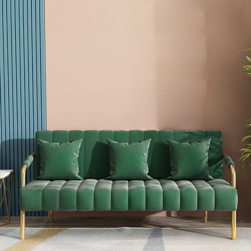 Sewn Pillow Back Velvet Sofa 28.35" High Metal Brass Arm Sofa Clearhalo 'Furniture' 'furniture_sofas' 'kitchen' 'kitchen_sofas' 'Living Room Furniture' 'Sofa' 'sofas' 1200x1200_e8a8af05-71c7-4d37-af38-48498148254c
