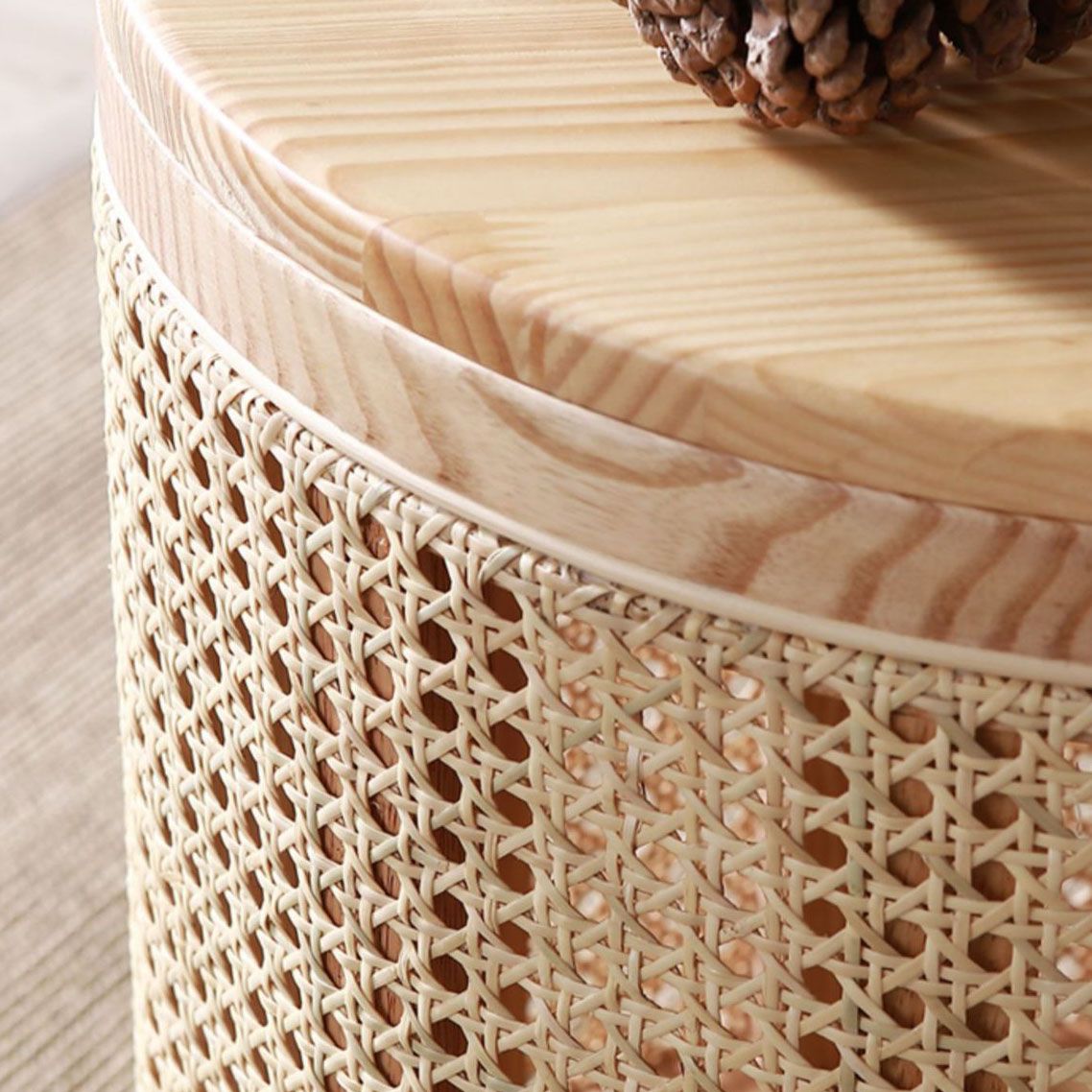 17.7" Tall Solid Wood Round Top Side Table Drum Base End Table with Storage