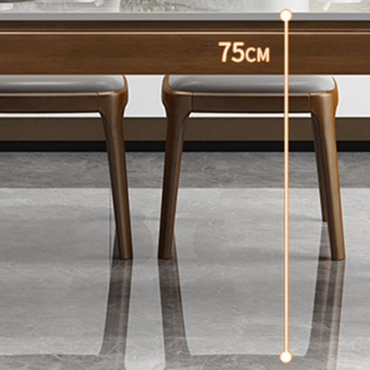 Moderne rechthoekige grijze stenen top eettafel met 4 rubberwood benen