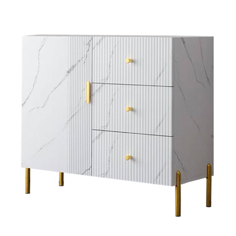 Glam Glass Door Sideboard Engineered Wood Side Board with 3 Drawers Clearhalo 'buffet_sideboard' 'Buffets & Sideboards' 'furn' 'furn_buffet_sideboard' 'Furniture' 'Kitchen & Dining Furniture' 1200x1200_e8b4bc55-ebf7-4d11-8e77-99df5b782c4d