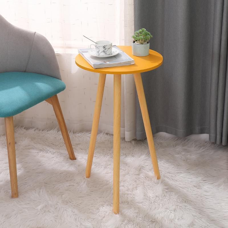 Farmhouse Round Wood Table Top Side Table with Three Wooden Legs