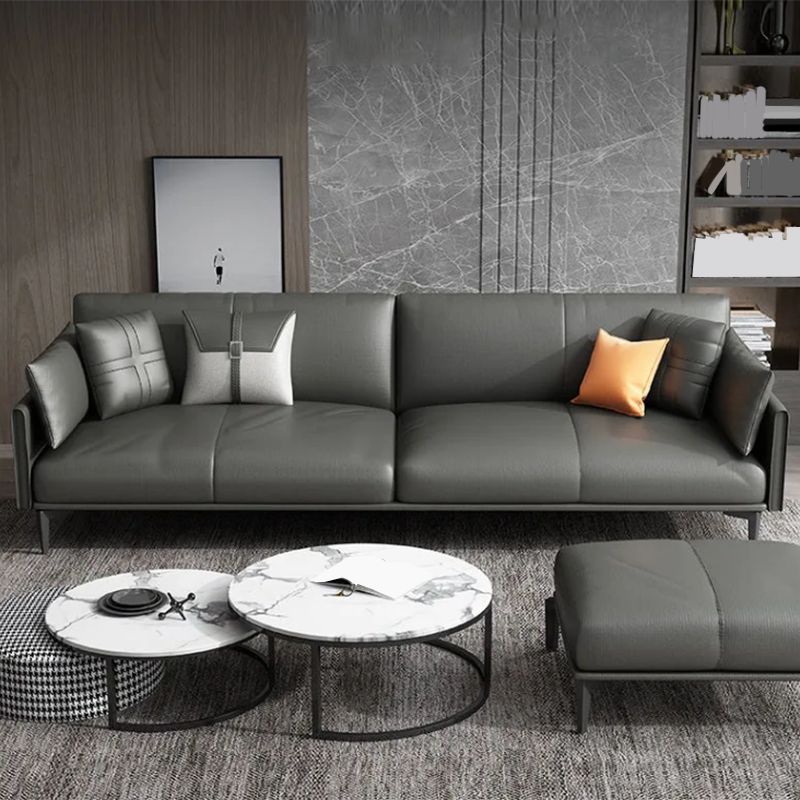 Faux /Genuine Leather Stain Resistant Contemporary Sofa Couch in Black