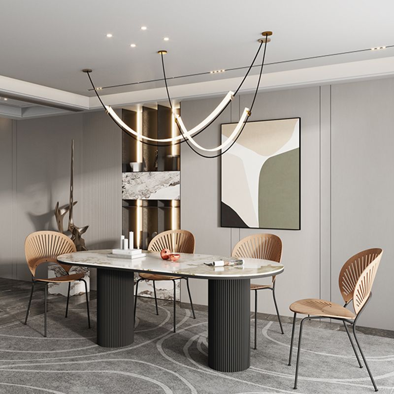 Gold Oval Stone Dining Site Table Modern Iron Double Pedestal Dining Table