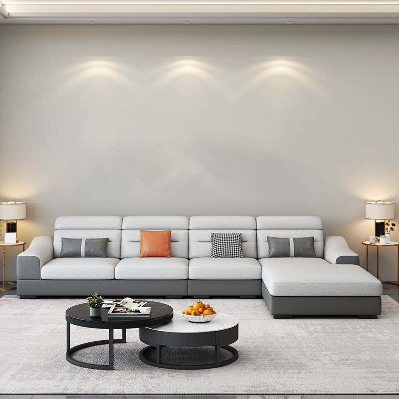 Contemporary Faux Feather Sofa & Chaise with Pillows for Living Room Clearhalo 'furn' 'furn_sectionals' 'Furniture' 'furniture_sectionals' 'Living Room Furniture' 'Sectionals' 1200x1200_e8c84a33-8b99-43c3-94e6-e2bdccf61214