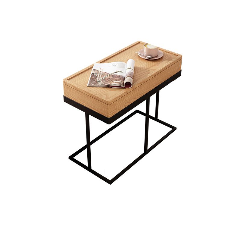 Modernistic Solid Wood with Storage Rectangular Tray Top Side Table