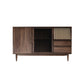 Sideboard marrone a buffet in legno massiccio contemporaneo con 2 cassetti