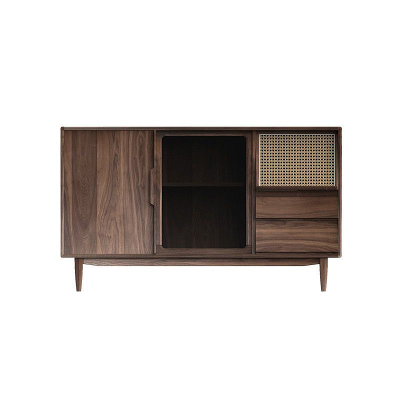 Sideboard marrone a buffet in legno massiccio contemporaneo con 2 cassetti