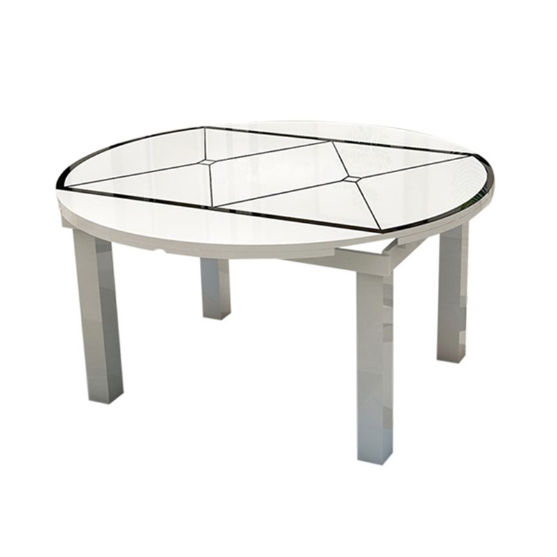 Modern Extendable Round Glass Top Dining Table with Solid Wood Legs Clearhalo 'Dining Tables & Seating' 'Dining Tables' 'dining_table' 'furn' 'furn_dining_table' 'Furniture' 'Kitchen & Dining Furniture' 1200x1200_e8cbd3ff-e761-4993-b8a3-5221e94f5cbe