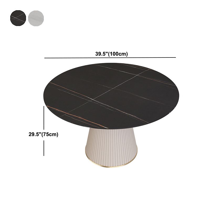 Modern Stone Top Dining Table Round Table with Wood Pedestal Base in White Clearhalo 'Dining Tables & Seating' 'Dining Tables' 'dining_table' 'furn' 'furn_dining_table' 'Furniture' 'furniture_dining_table' 'Kitchen & Dining Furniture' 'kitchen' 'kitchen_dining_table' 1200x1200_e8cd6161-3b8f-4a2f-b1ee-5095dd9b7ebb