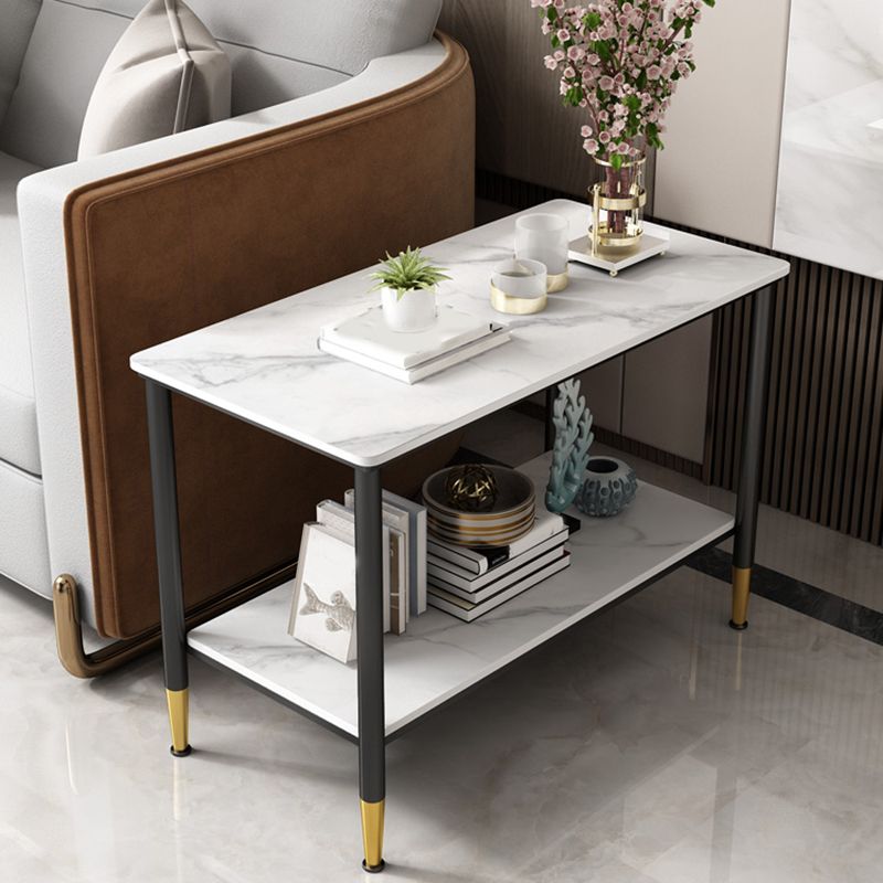 長方形の石4脚サイドテーブル21.65インチの高さのワンシェルフエンドテーブル