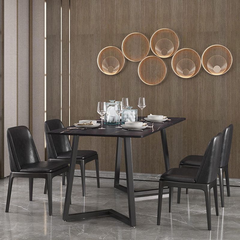 Designer 1/4/5/7 Pieces Dining Set Rectangular Double Pedestal Dinette Set with Stone Top Clearhalo 'Dining Room Sets' 'Dining Tables & Seating' 'dining_room_set' 'furn' 'furn_dining_room_set' 'Furniture' 'Kitchen & Dining Furniture' 1200x1200_e8cd8ff1-62de-41cd-9f1c-226be74b83ca