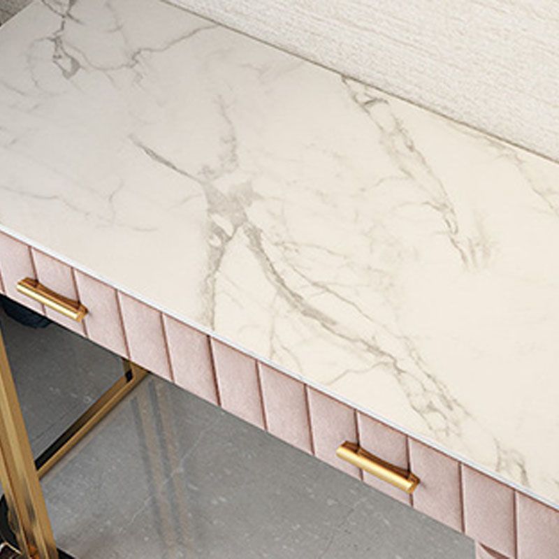 Glam Marble Top Vanity Dressing Table with 5 Drawers and Metal Base
