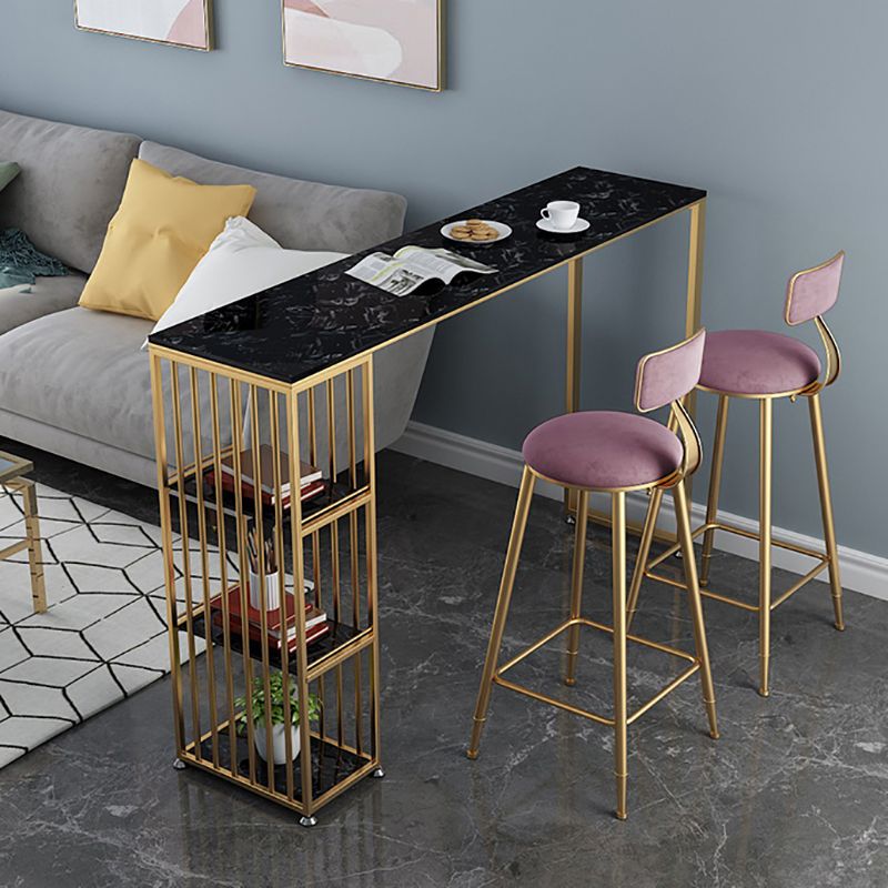 Glam Rectangle Faux Marble Pub Bar Table Double Pedestal Bar Dining Table with 3-Shelf Clearhalo 'Bar Furniture' 'Bar Tables' 'bar_tables' 'furn' 'furn_bar_tables' 'Furniture' 'furniture_bar_tables' 'Kitchen & Dining Furniture' 'kitchen&dining_furn' 'kitchen' 1200x1200_e8dbb335-64a4-42c8-8e8b-971e029b20f8