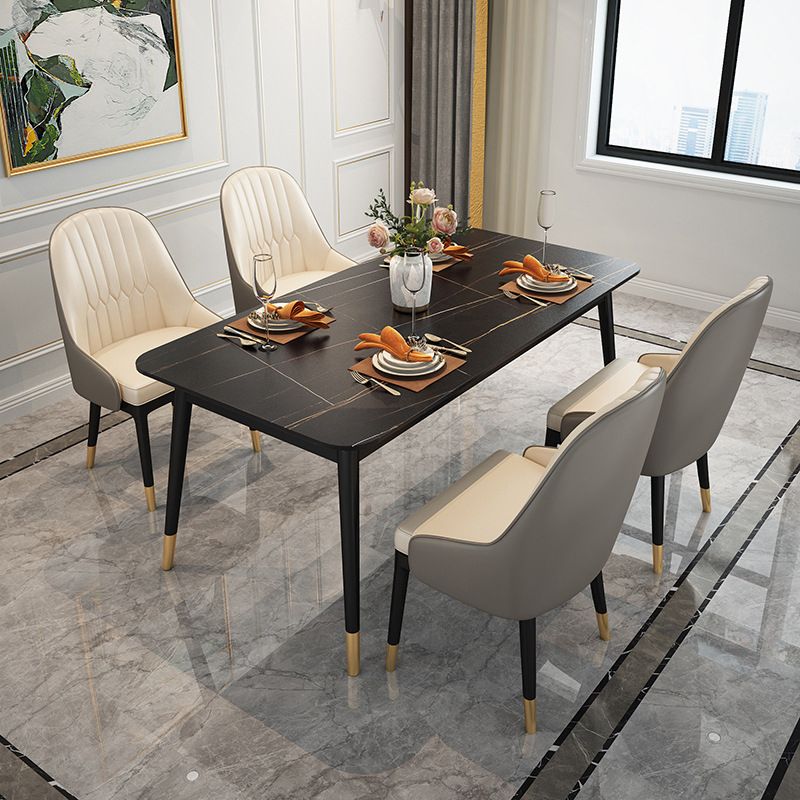 Stone Top Dining Table Contemporary Rectangle Table with 4 Metal Legs in Black Clearhalo 'Dining Tables & Seating' 'Dining Tables' 'dining_table' 'furn' 'furn_dining_table' 'Furniture' 'furniture_dining_table' 'Kitchen & Dining Furniture' 1200x1200_e8dc385c-e6d6-4c4f-a988-f3619029217f