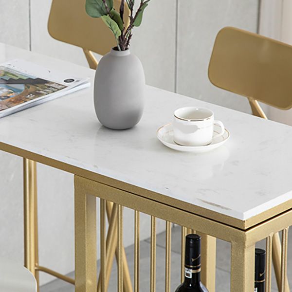 White Rectangle Faux Marble Top Bar Table Industrial Double Pedestal with Shelves Clearhalo 'Bar Furniture' 'Bar Tables' 'bar_tables' 'furn' 'furn_bar_tables' 'Furniture' 'Kitchen & Dining Furniture' 1200x1200_e8e11965-4362-412d-9184-aa3f961fe66a