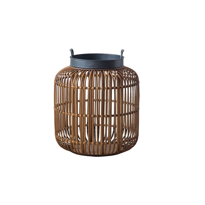 Tablett -Oberseite Akzenttisch Rustikales Metall und Rattan Drum Endtisch