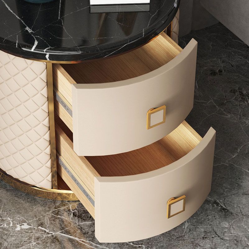 Tiroir Storage Tablette de nuit 2 tiroir faux cuir et véritable table de nuit en marbre glamour