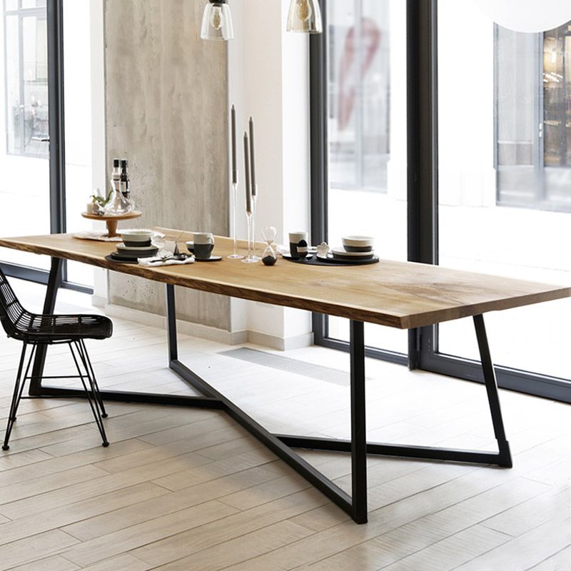 Rectangle Trestle Base Industrial Dining Table Solid Wood Fixed Table for Home Clearhalo ' dining_table' 'Dining Tables & Seating' 'Dining Tables' 'furn' 'furn_dining_table' 'Furniture' 'furniture_dining_table' 'Kitchen & Dining Furniture' 'kitchen&dining_furn' 'kitchen' 'kitchen_dining_table' 1200x1200_e8e66d9b-19de-4dab-b3d0-fb8f05e92558
