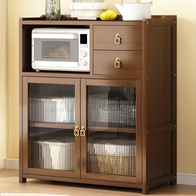 現代の茶色の竹のビュッフェテーブル2ドロワー付きオープンストレージサイドボード