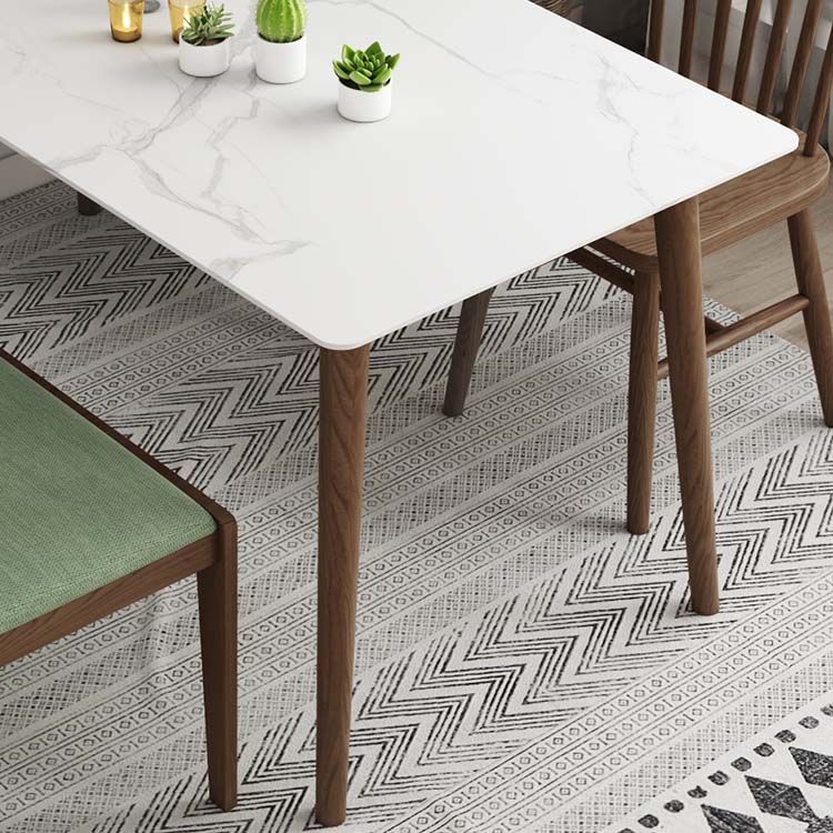Massief houten frame eettafel uit het midden van de eeuw Witte stenen tafel