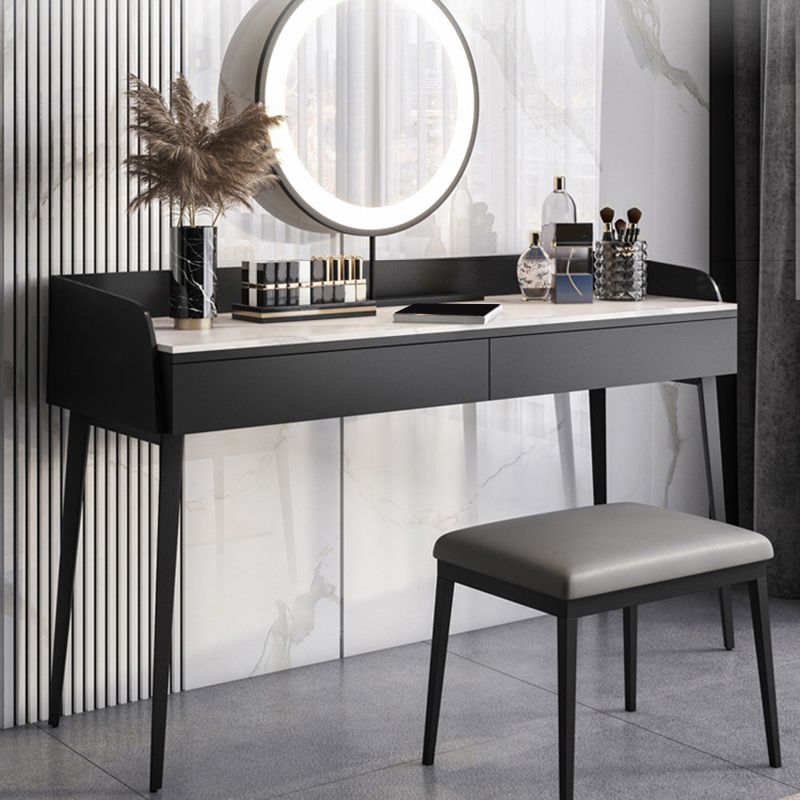 Contemporáneo de tocador de piedra Set 2 Cajones de almacenamiento con taburetes - 33.46 "H