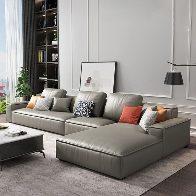 Faux Leather Loose Back Sofa & Chaise 137.8*74*31.5 Recessed Arm Sofa Clearhalo 'furn' 'furn_sectionals' 'Furniture' 'furniture_sectionals' 'Living Room Furniture' 'Sectionals' 1200x1200_e8fbb44e-744f-49ab-abe6-361b17dcd9f4