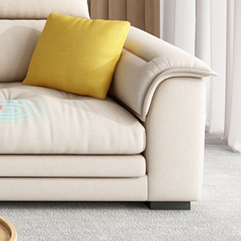 Contemporary Fabric Sofa in Beige Pillow Top Arm Sofa with Bolster Pillows